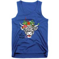 Be Merry And Bright Christmas Highland Cow Farming Farmer Tank Top