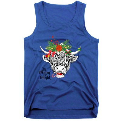 Be Merry And Bright Christmas Highland Cow Farming Farmer Tank Top