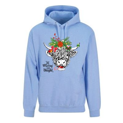 Be Merry And Bright Christmas Highland Cow Farming Farmer Unisex Surf Hoodie