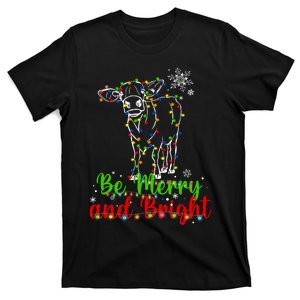 Be Merry And Bright Cow Reindeer Christmas Lights Cow Hoodie T-Shirt