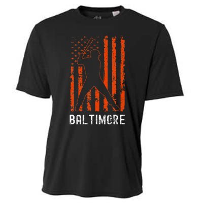 Baltimore Maryland American Flag Baseball Weathered Cooling Performance Crew T-Shirt