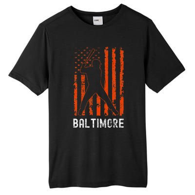 Baltimore Maryland American Flag Baseball Weathered Tall Fusion ChromaSoft Performance T-Shirt