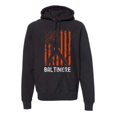 Baltimore Maryland American Flag Baseball Weathered Premium Hoodie