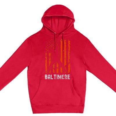 Baltimore Maryland American Flag Baseball Weathered Premium Pullover Hoodie