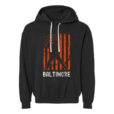 Baltimore Maryland American Flag Baseball Weathered Garment-Dyed Fleece Hoodie