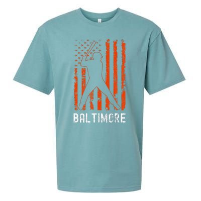 Baltimore Maryland American Flag Baseball Weathered Sueded Cloud Jersey T-Shirt