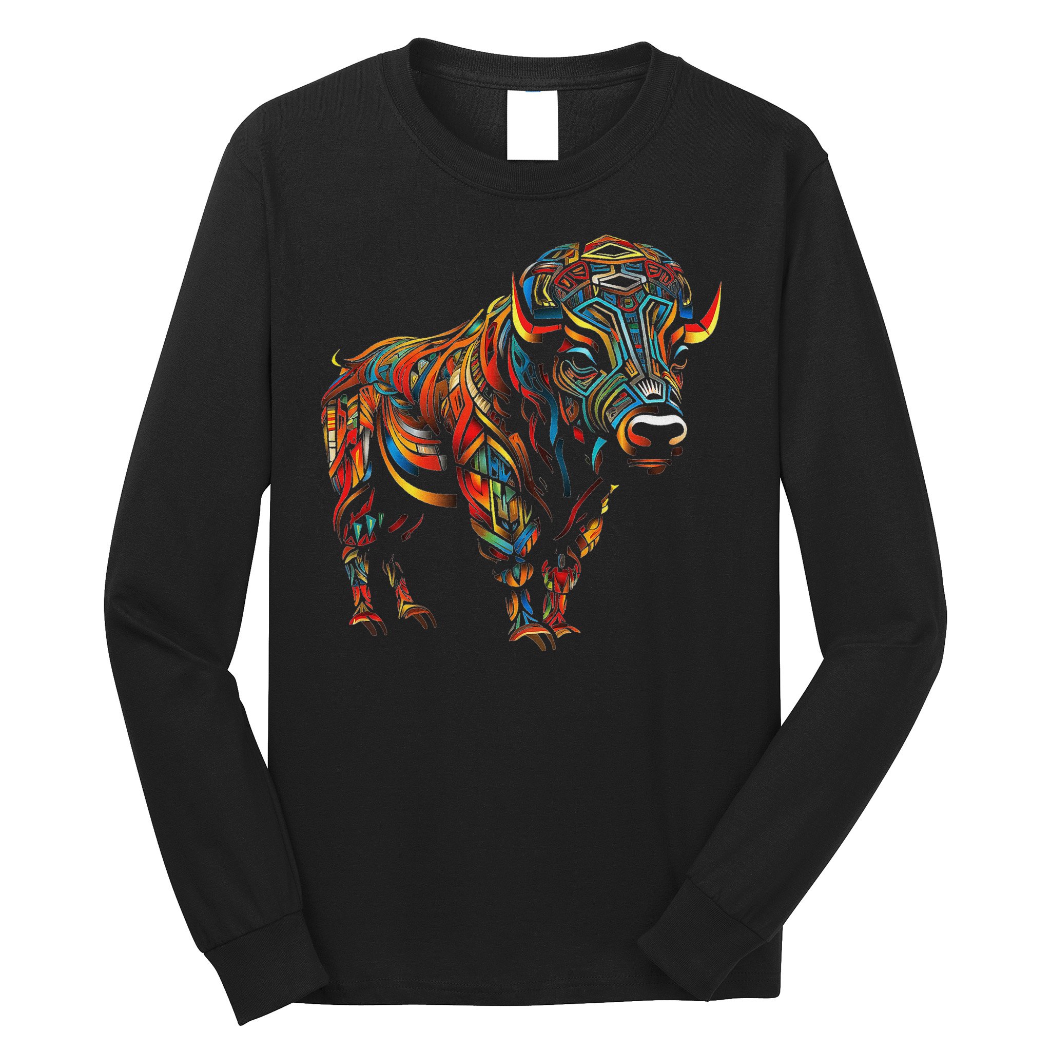 Bison Mandala Animal Motif Artwork Bison Long Sleeve Shirt
