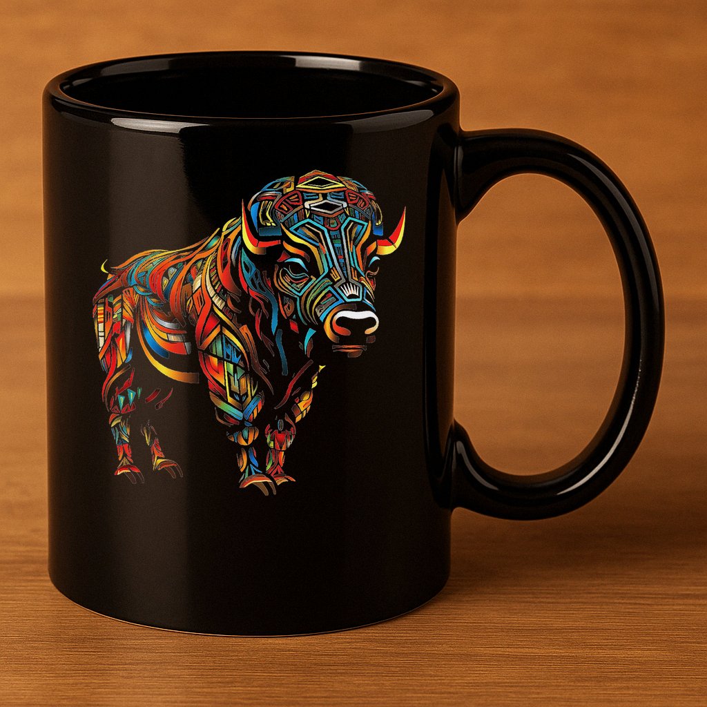 Bison Mandala Animal Motif Artwork Bison 11oz C Handle Ceramic Mug
