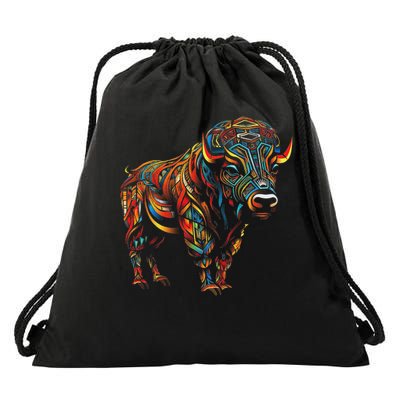 Bison Mandala Animal Motif Artwork Bison Drawstring Bag