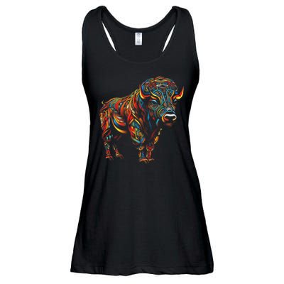 Bison Mandala Animal Motif Artwork Bison Ladies Essential Flowy Tank