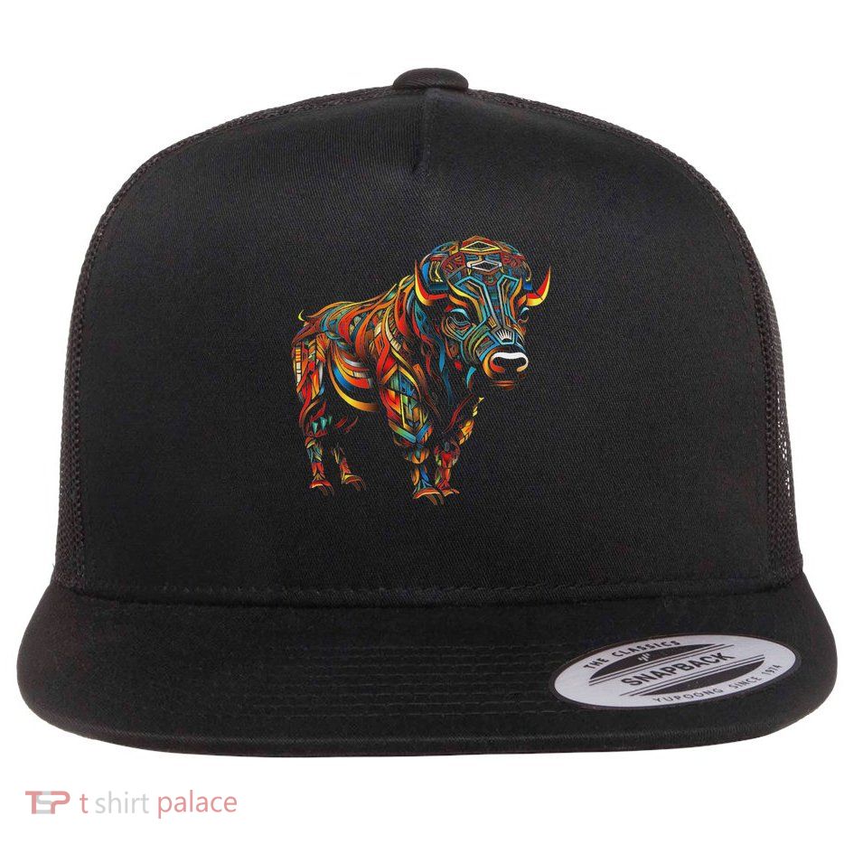 Bison Mandala Animal Motif Artwork Bison Flatbill Hat