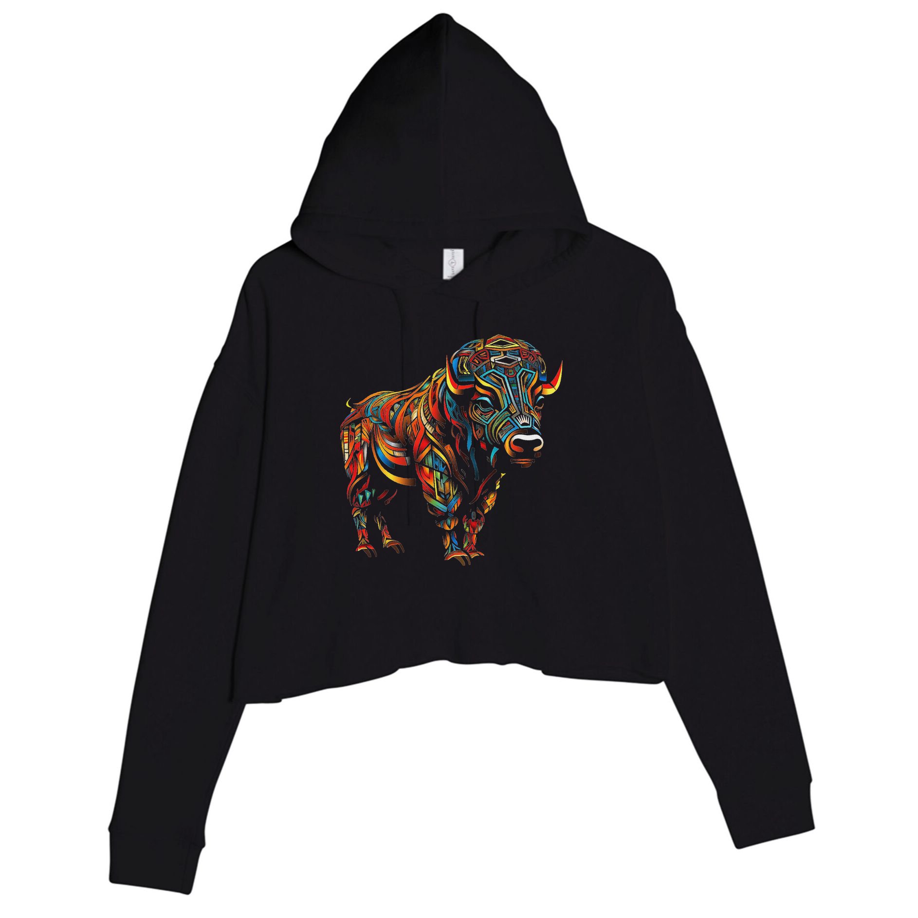 Bison Mandala Animal Motif Artwork Bison Crop Fleece Hoodie