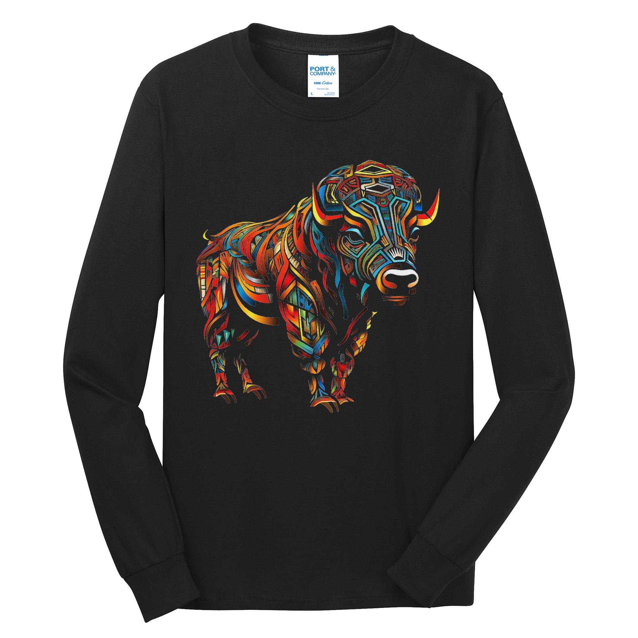 Bison Mandala Animal Motif Artwork Bison Tall Long Sleeve T-Shirt