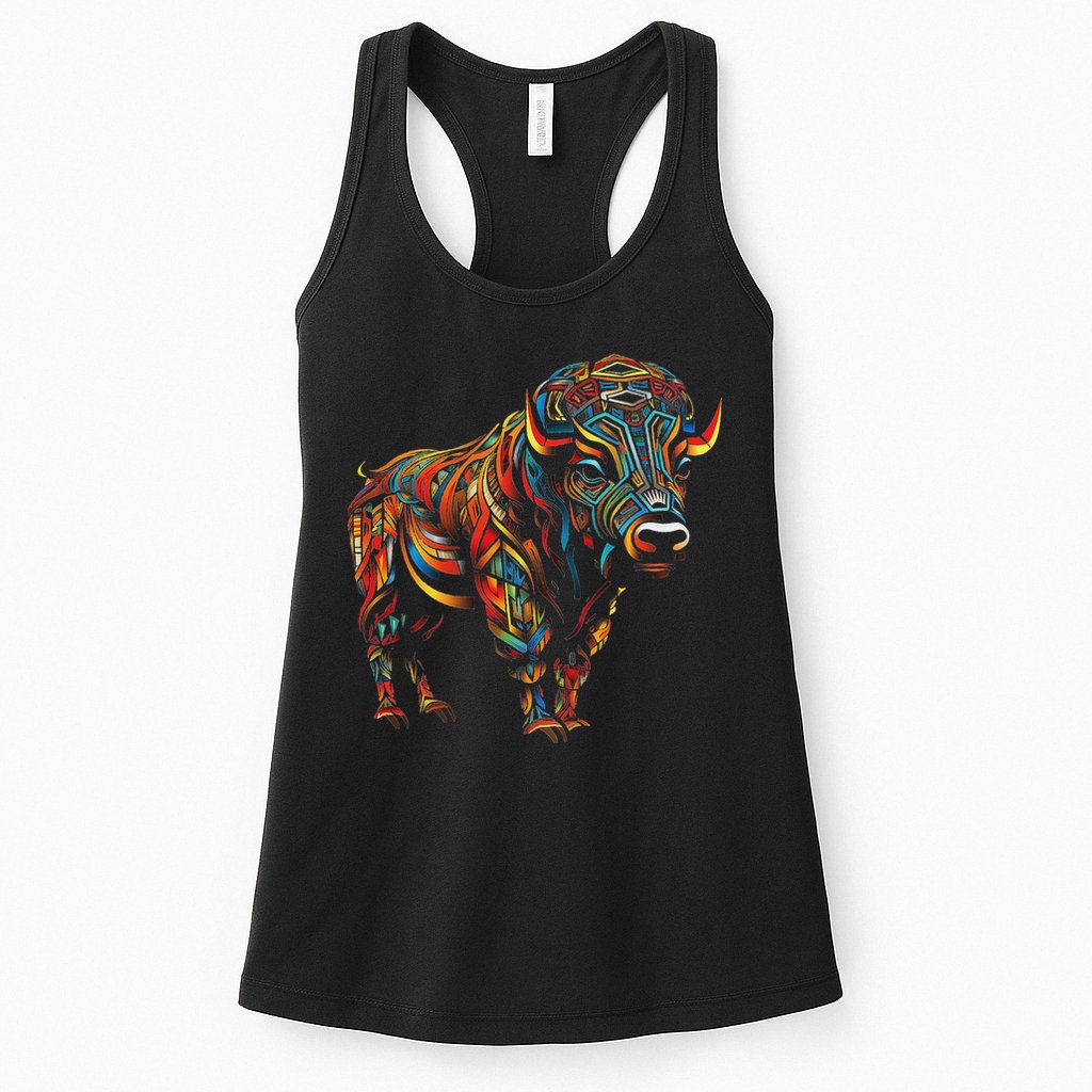 Bison Mandala Animal Motif Artwork Bison Womens Tank Top