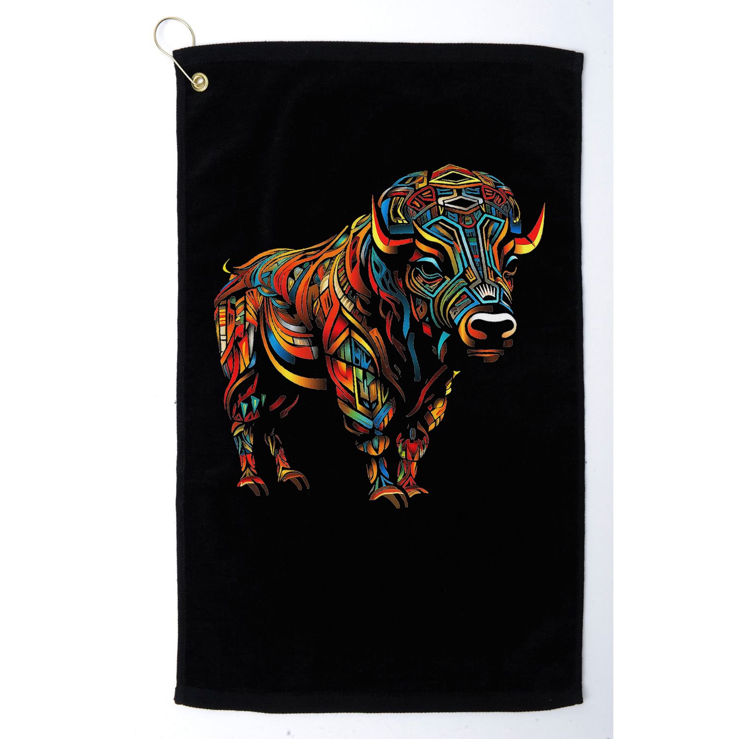 Bison Mandala Animal Motif Artwork Bison Golf Towel