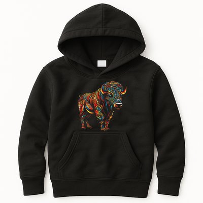 Bison Mandala Animal Motif Artwork Bison Kids Hoodie