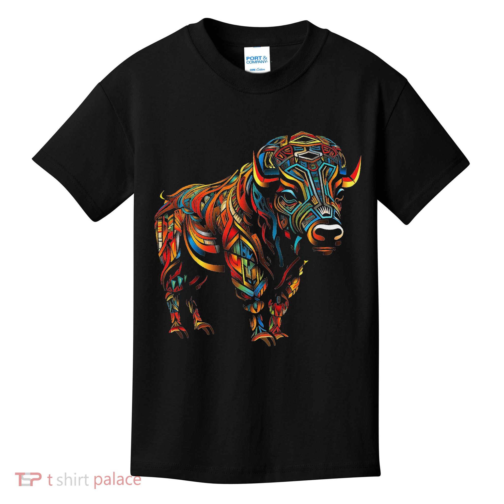 Bison Mandala Animal Motif Artwork Bison Kids T-Shirt