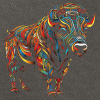 Bison Mandala Animal Motif Artwork Bison Cotton Canvas Backpack
