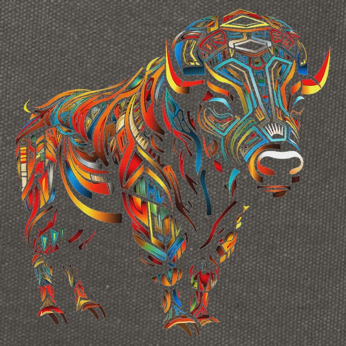 Bison Mandala Animal Motif Artwork Bison Cotton Canvas Backpack