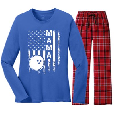 Bowling Mama American Flag Vintage Christmas Xmas Gift Women's Long Sleeve Flannel Pajama Set 