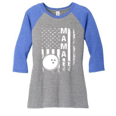 Bowling Mama American Flag Vintage Christmas Xmas Gift Women's Tri-Blend 3/4-Sleeve Raglan Shirt