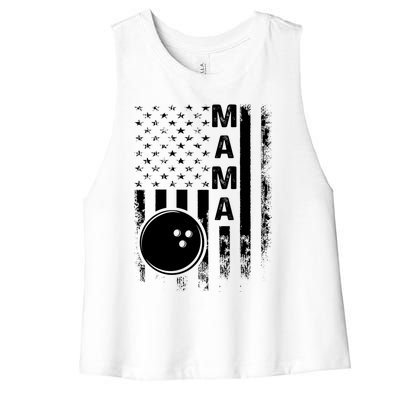 Bowling Mama American Flag Vintage Christmas Xmas Gift Women's Racerback Cropped Tank