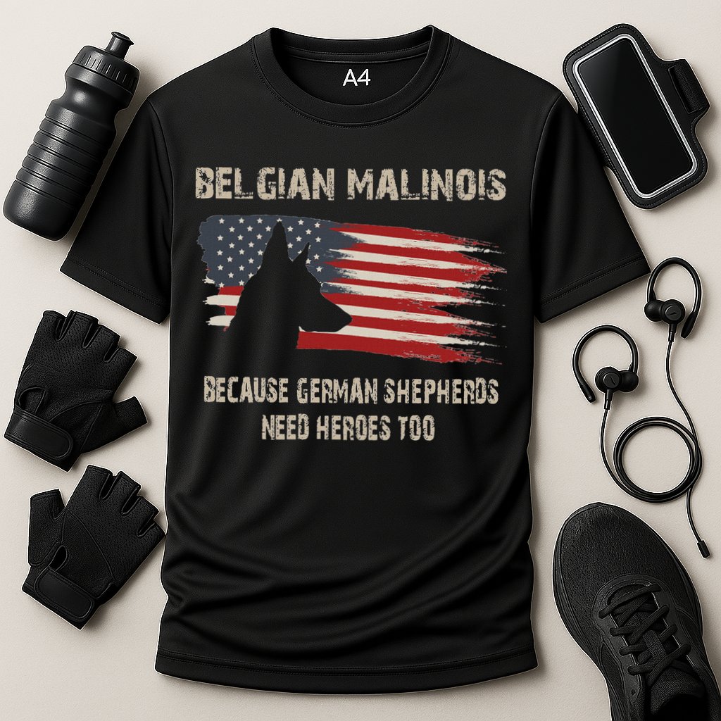 Belgian Malinois American Flag Cooling Performance Crew T-Shirt