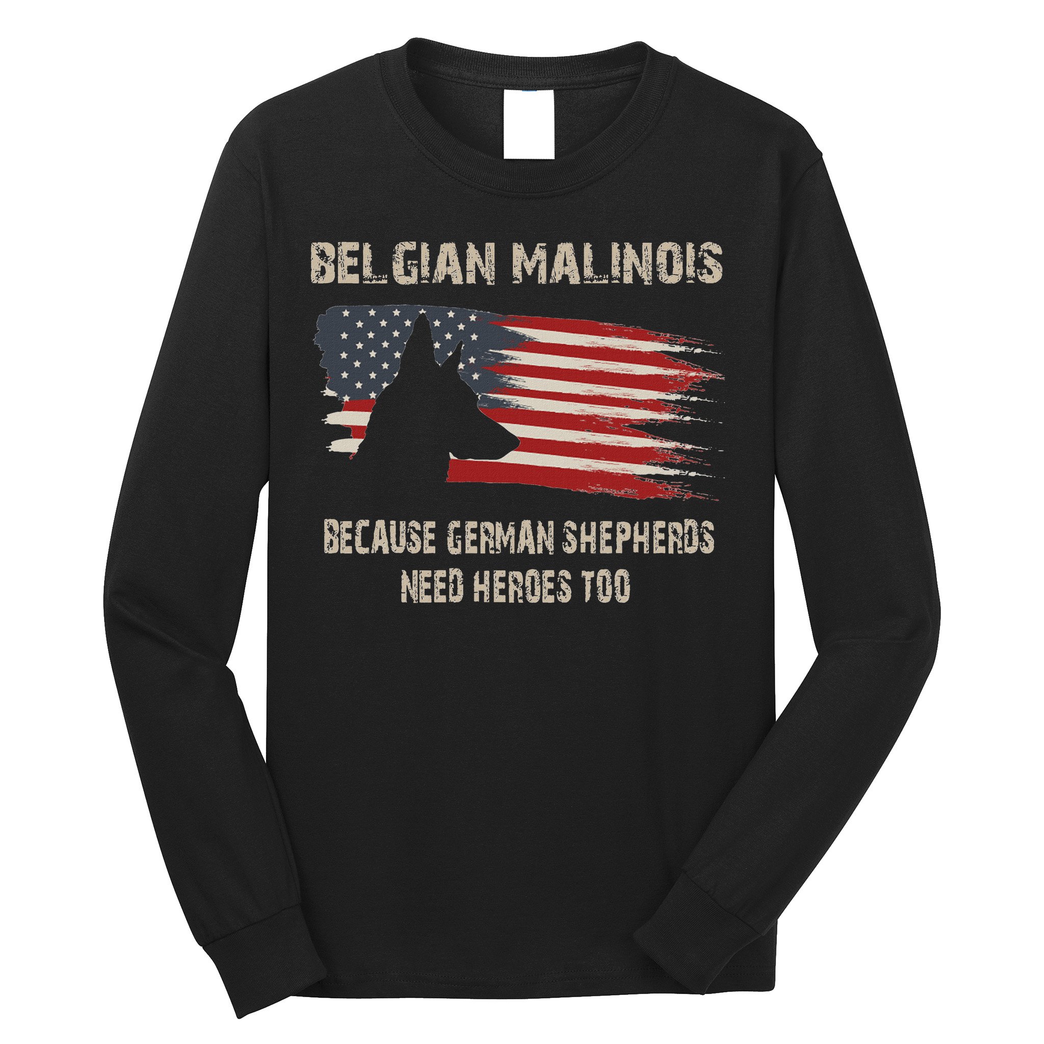 Belgian Malinois American Flag Long Sleeve Shirt