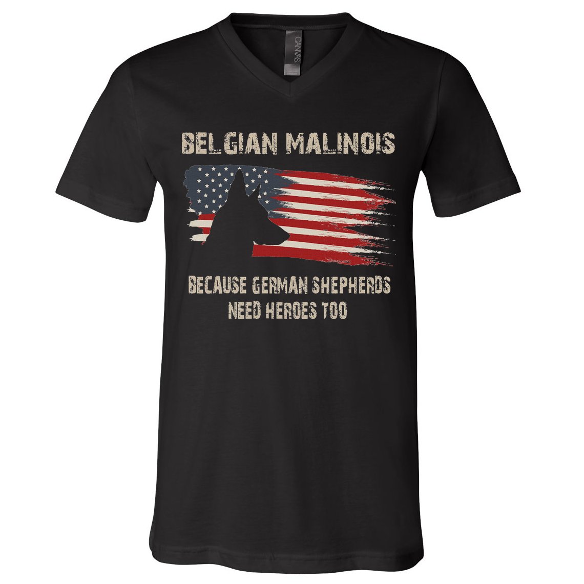 Belgian Malinois American Flag V-Neck T-Shirt
