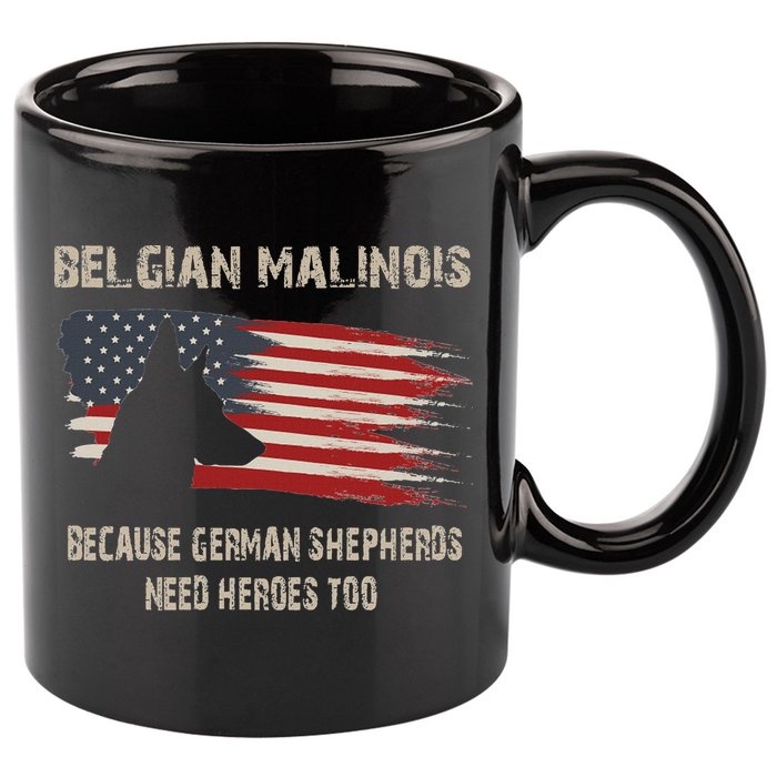 Belgian Malinois American Flag 11oz C Handle Ceramic Mug