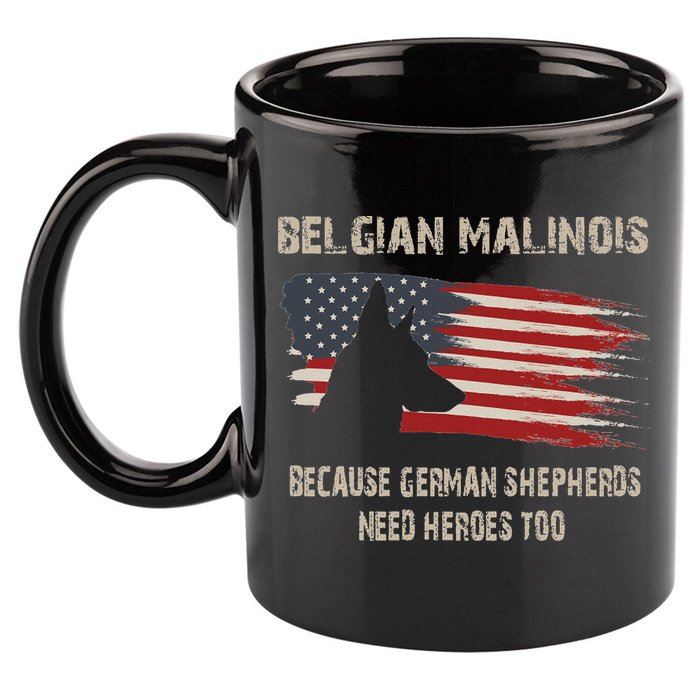 Belgian Malinois American Flag 11oz C Handle Ceramic Mug