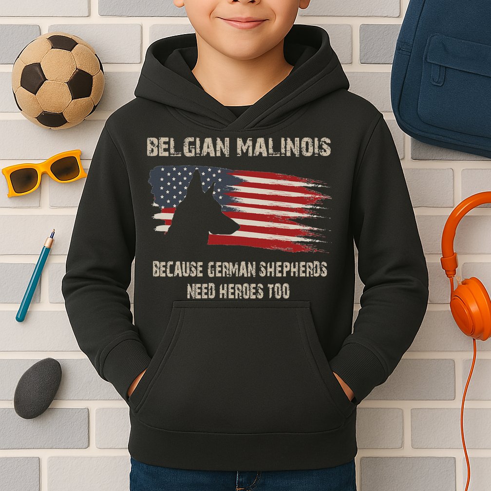 Belgian Malinois American Flag Kids Hoodie