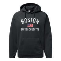 Boston Massachusetts American Flag Performance Fleece Hoodie