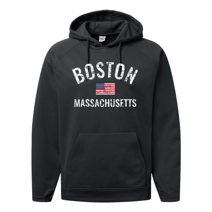 Boston Massachusetts American Flag Performance Fleece Hoodie