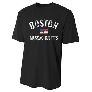 Boston Massachusetts American Flag Performance Sprint T-Shirt