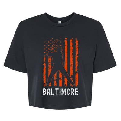 Baltimore Maryland American Flag Baseball Weathered Bella+Canvas Jersey Crop Tee