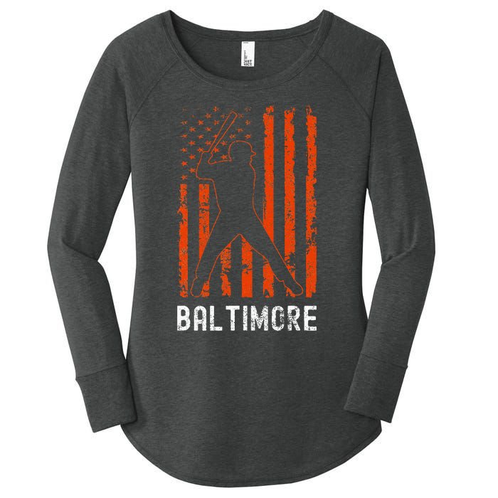 Baltimore Maryland American Flag Baseball Weathered Women's Perfect Tri Tunic Long Sleeve Shirt