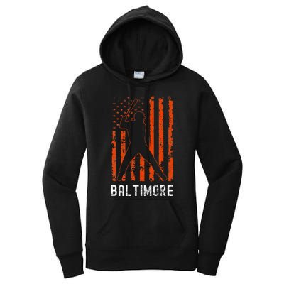 Baltimore Maryland American Flag Baseball Weathered Women's Pullover Hoodie