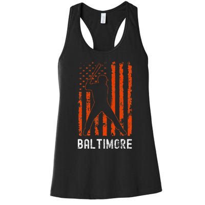 Baltimore Maryland American Flag Baseball Weathered Women's Racerback Tank