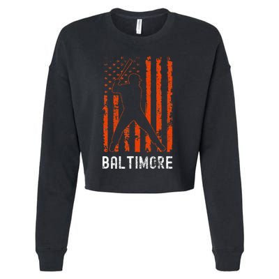 Baltimore Maryland American Flag Baseball Weathered Cropped Pullover Crew