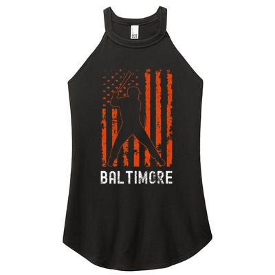 Baltimore Maryland American Flag Baseball Weathered Women's Perfect Tri Rocker Tank