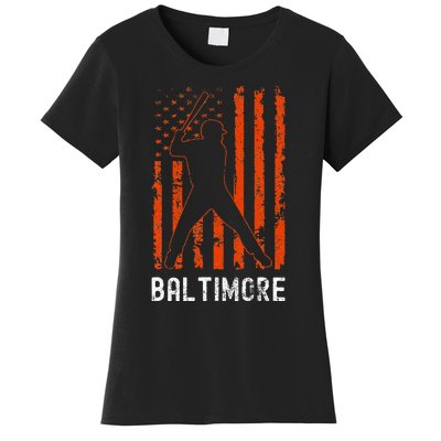 Baltimore Maryland American Flag Baseball Weathered Women's T-Shirt