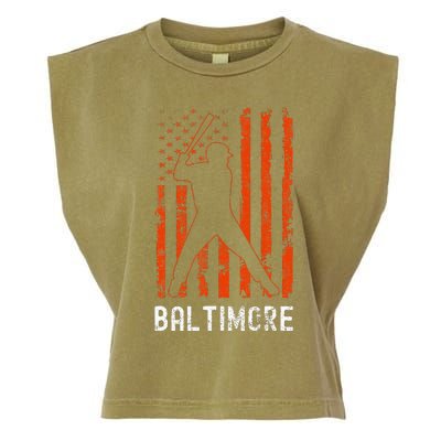 Baltimore Maryland American Flag Baseball Weathered Garment-Dyed Women's Muscle Tee