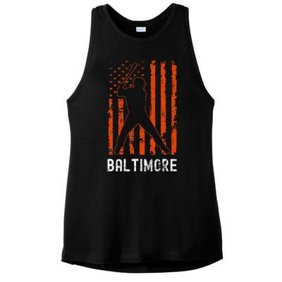 Baltimore Maryland American Flag Baseball Weathered Ladies PosiCharge Tri-Blend Wicking Tank