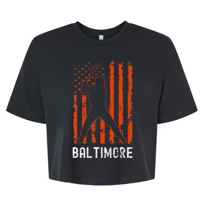 Baltimore Maryland American Flag Baseball Weathered Bella+Canvas Jersey Crop Tee