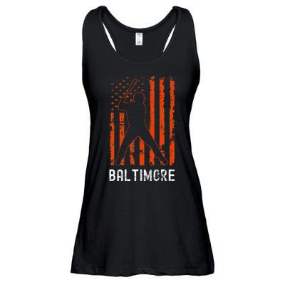 Baltimore Maryland American Flag Baseball Weathered Ladies Essential Flowy Tank