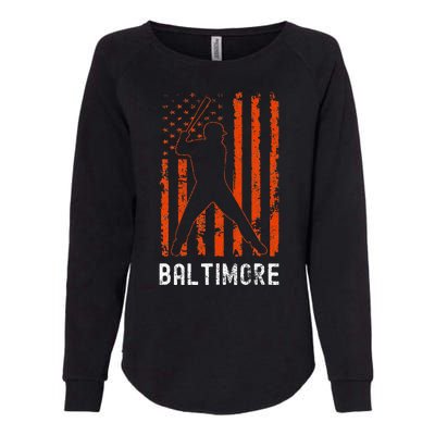 Baltimore Maryland American Flag Baseball Weathered Womens California Wash Sweatshirt