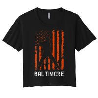 Baltimore Maryland American Flag Baseball Weathered Women's Crop Top Tee