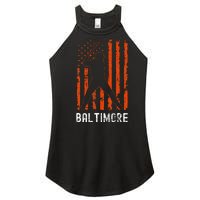 Baltimore Maryland American Flag Baseball Weathered Women's Perfect Tri Rocker Tank