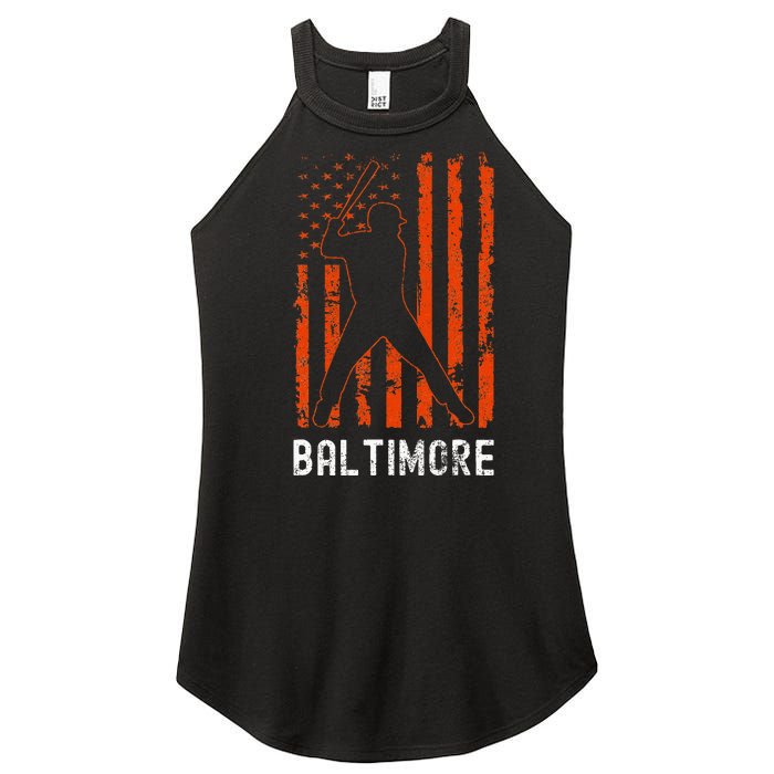 Baltimore Maryland American Flag Baseball Weathered Women's Perfect Tri Rocker Tank